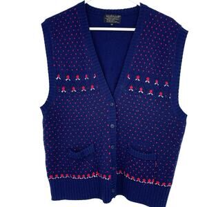 Knitivo II Vintage Women's Blue Red Polka Dot Acrylic Knit Sweater Vest Size 44
